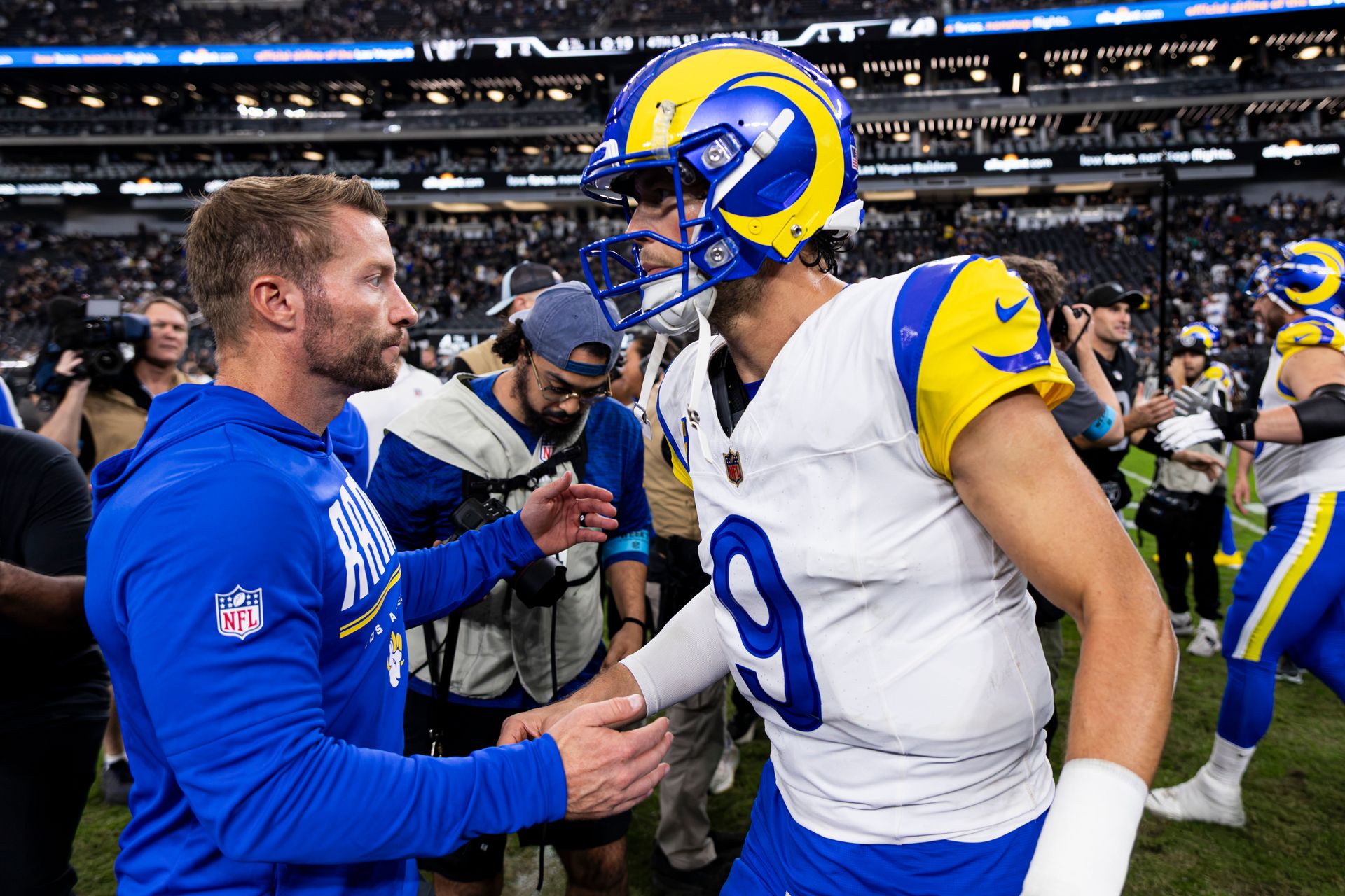 Matthew Stafford and Sean McVay Celebrate the Rams' Victory