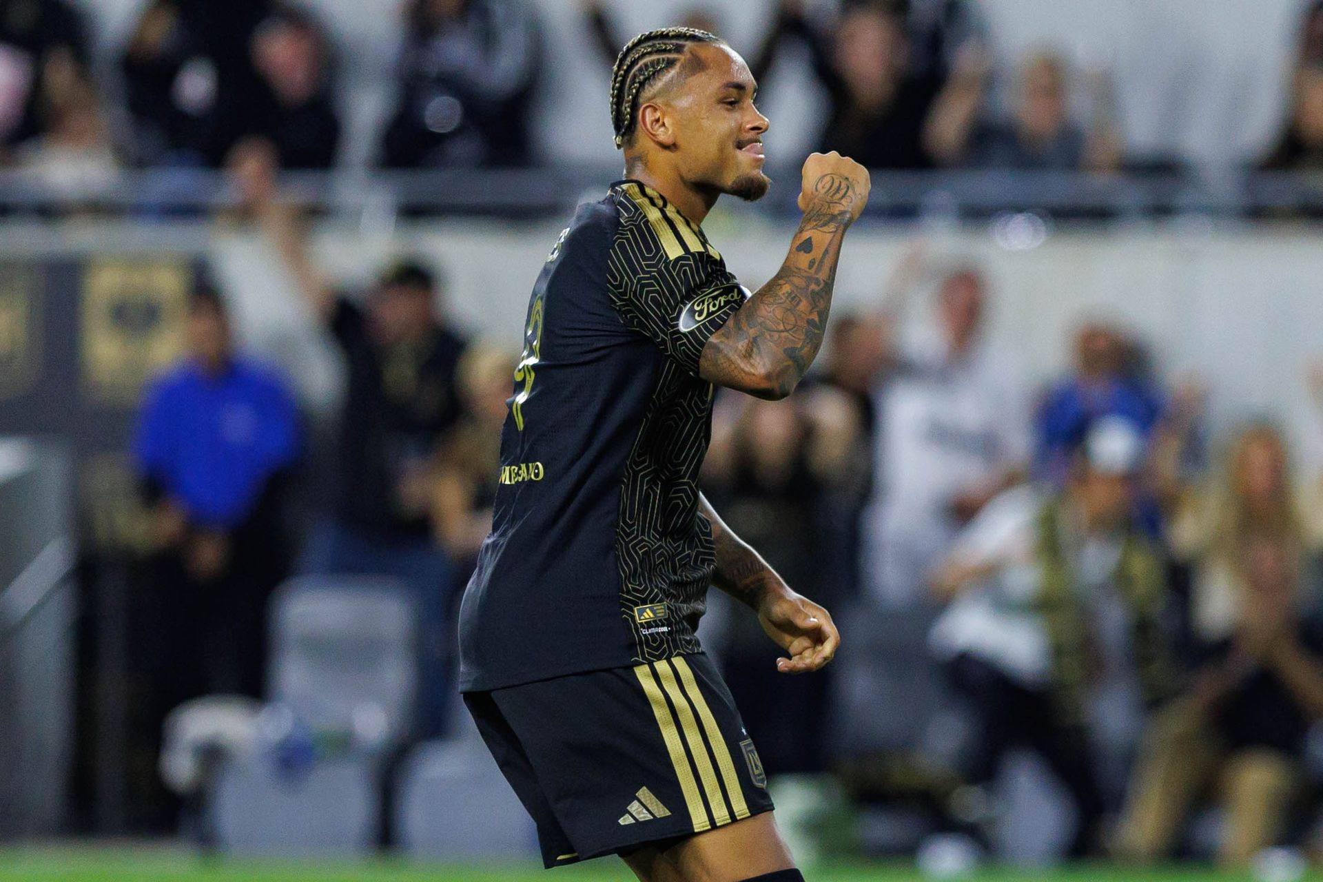 Armindo Seib celebrates an assist for LAFC
