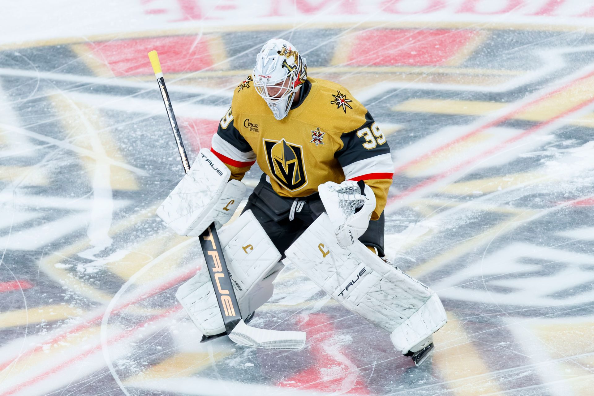 Cameron Whitehead warms up in his first Golden Knights jersey