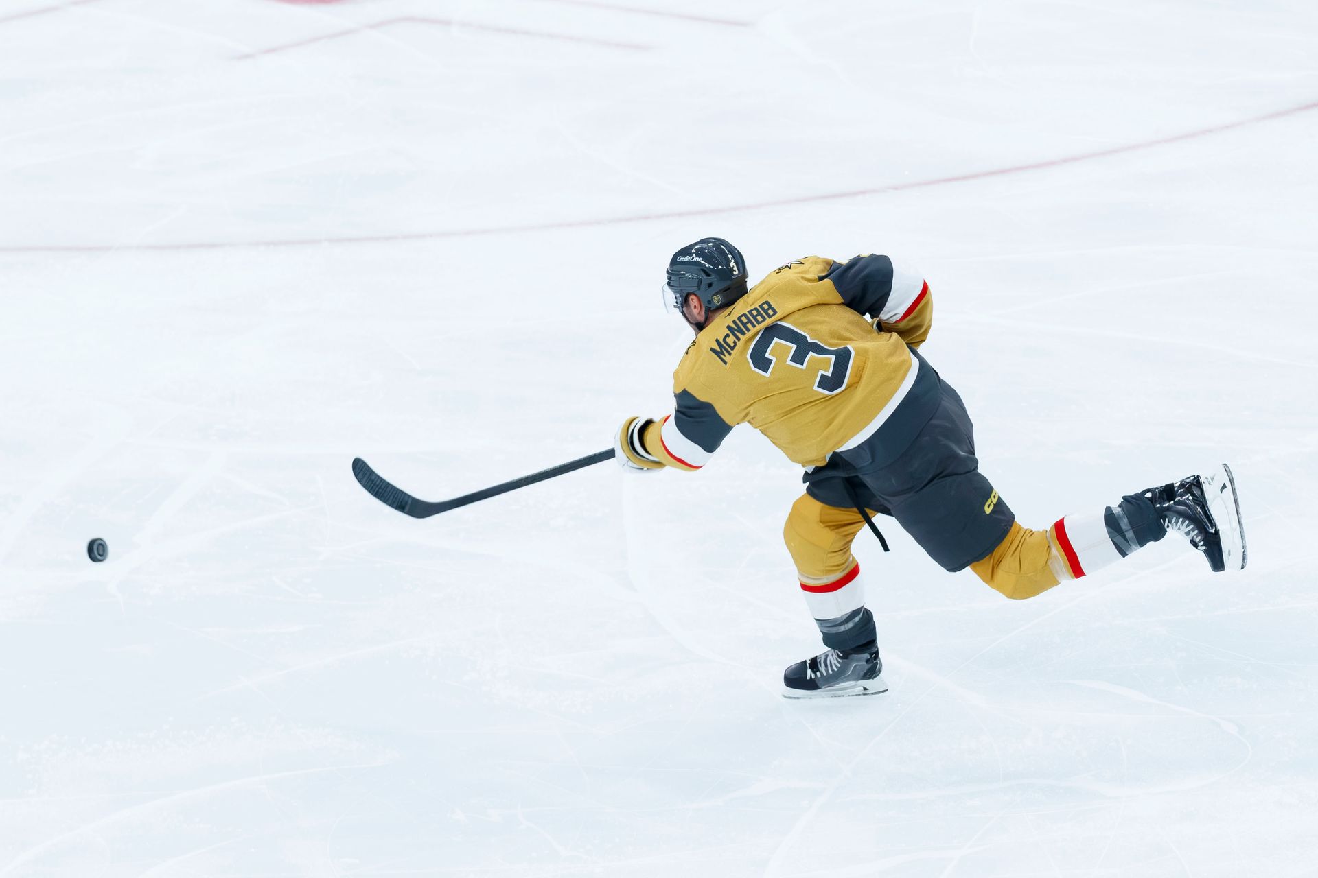 Brayden McNabb shoots from the blue line against Ottawa