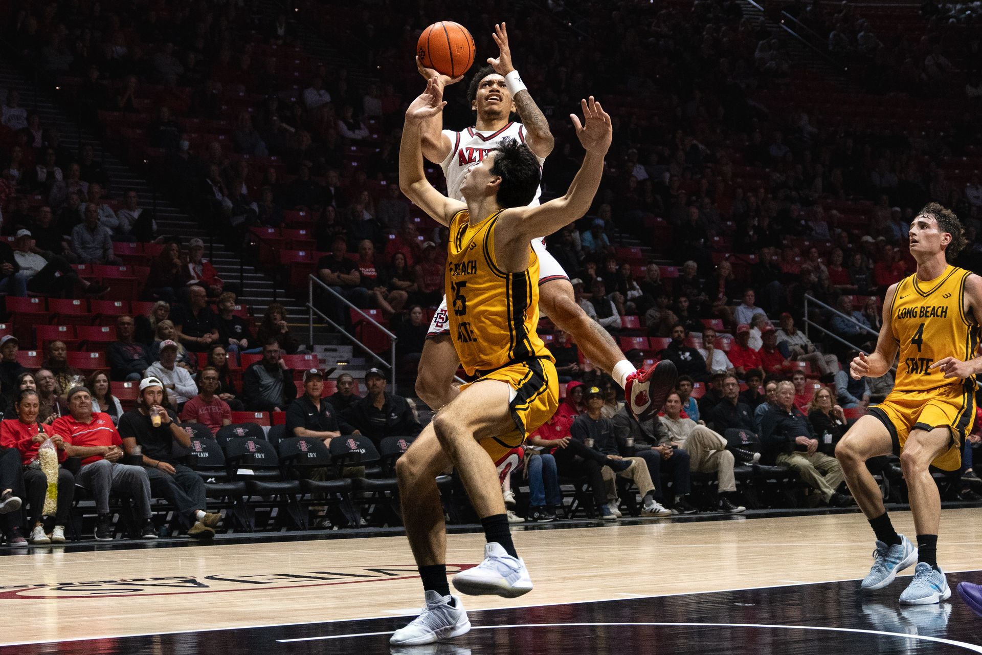 SDSU guard Elzie Harrington puts up a shot