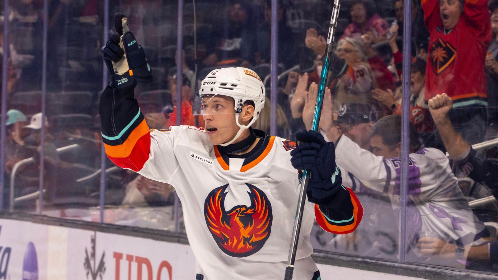 Eduard Šalé Celebrates a Goal Against the Ontario Reign