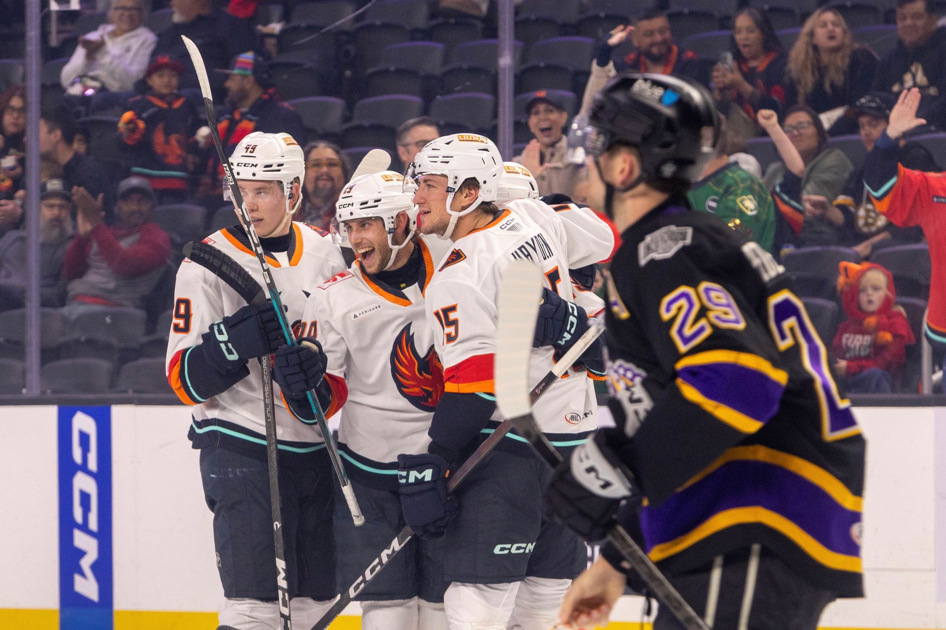 Lleyton Roed Celebrates His Goal With Firebirds Teammates