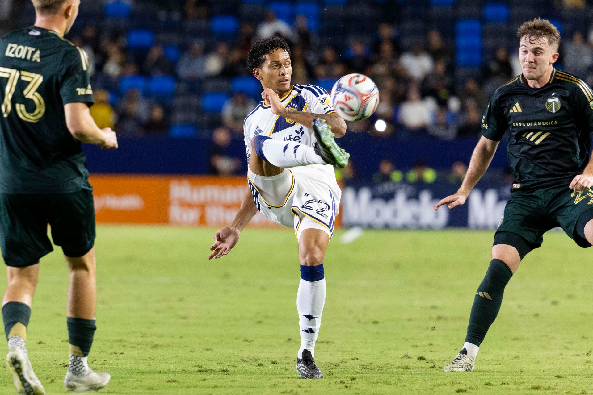 Elijah Wynder kicks the ball against Portland